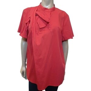 Eloquii Short Sleeve Popover Blouse Womens Plus Size 18 Red Pleated Bow Top